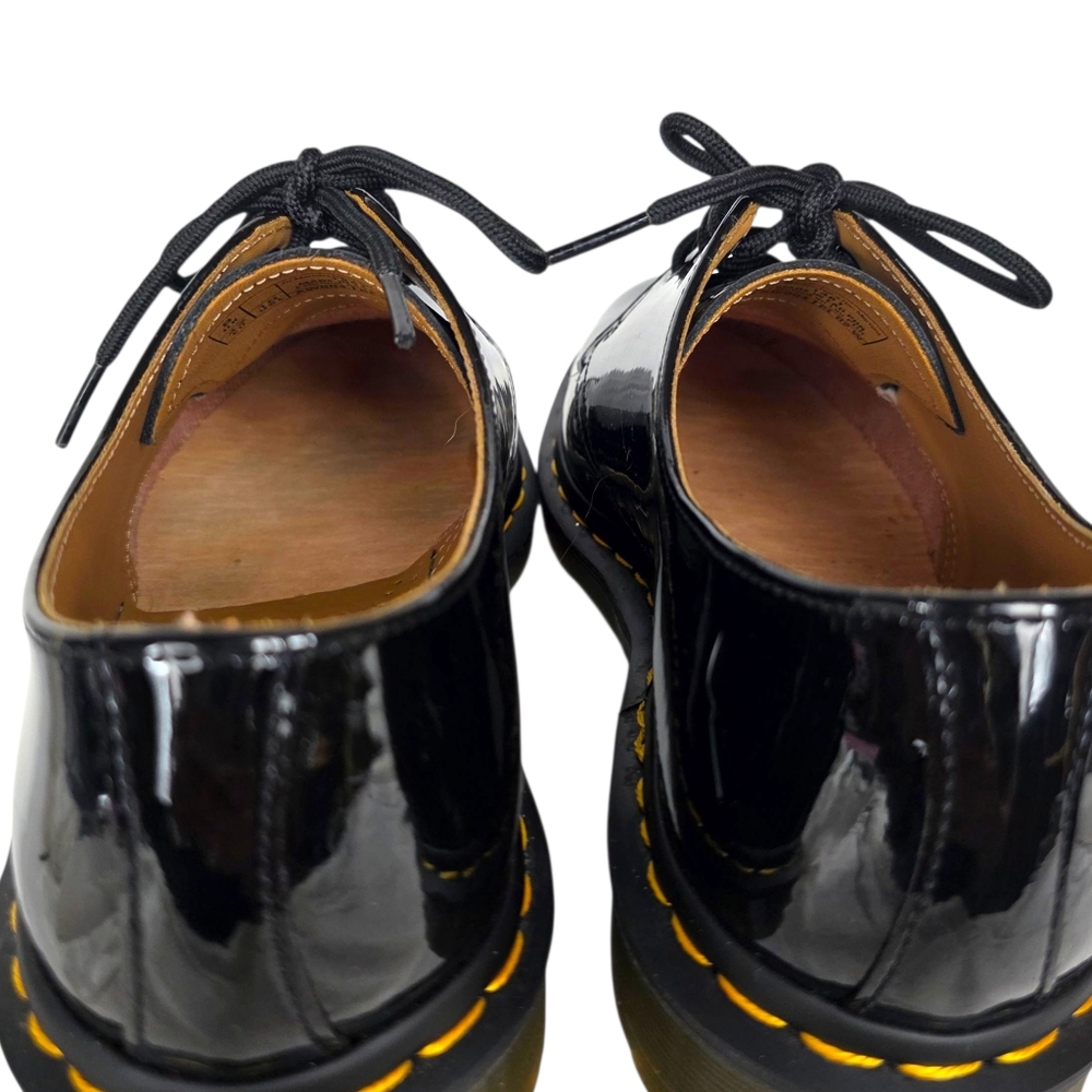 Dr. Martens Black Patent Leather 3-Eye Shoe with Yellow Stitching - Picture 5 of 12